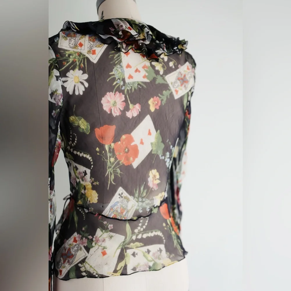 Vintage Christian Dior playing cards wrap blouse by John Galliano FW 2002